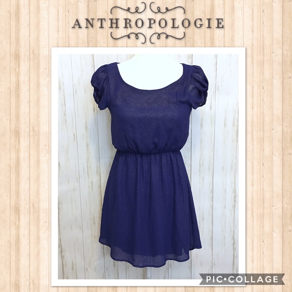ANTHRO EVERLY Navy Blue Asymmetric Shimmer Dress